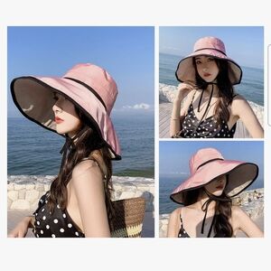 NWOT Foldable Women's Pink Wide-Brim Reversable Sun Hat